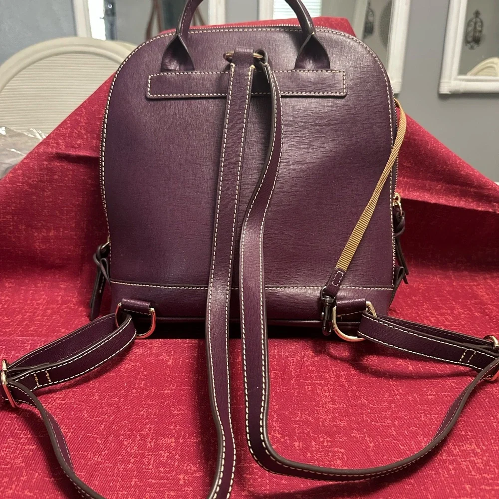 Dooney & Bourke Purple Backpack with Gold Accents - Picture 5 of 7